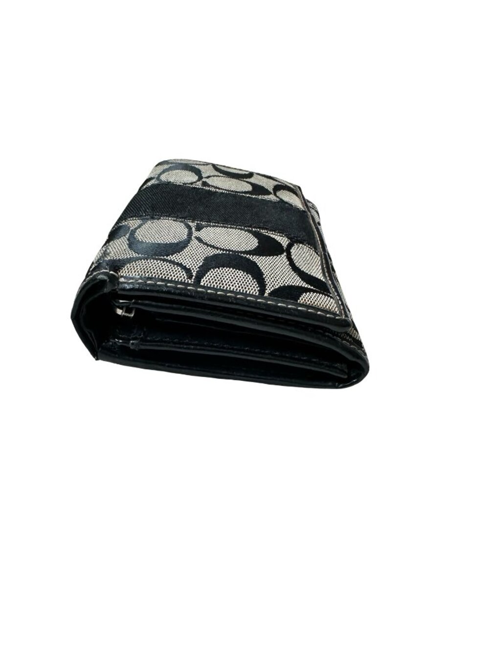 Vintage Coach Signature Jacquard Bifold Wallet Black Gray Leather Trim Preppy - Picture 11 of 13